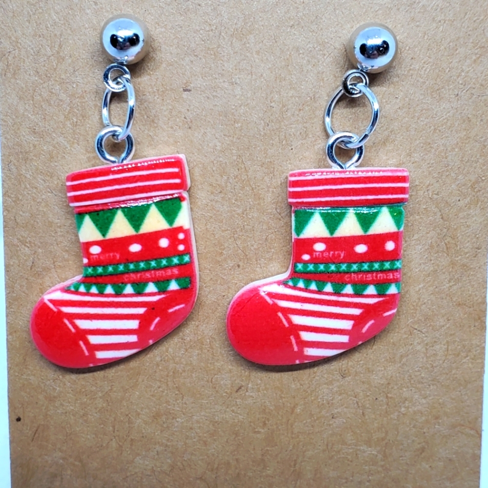 7/$10 Christmas Stocking Earrings, New